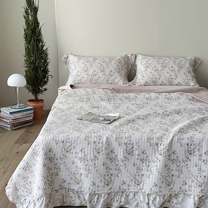 2025新款悠扬床盖三件套 森语绿花