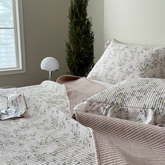 91家纺网 家纺一手货源 找家纺 2025新款悠扬床盖三件套 森语绿花