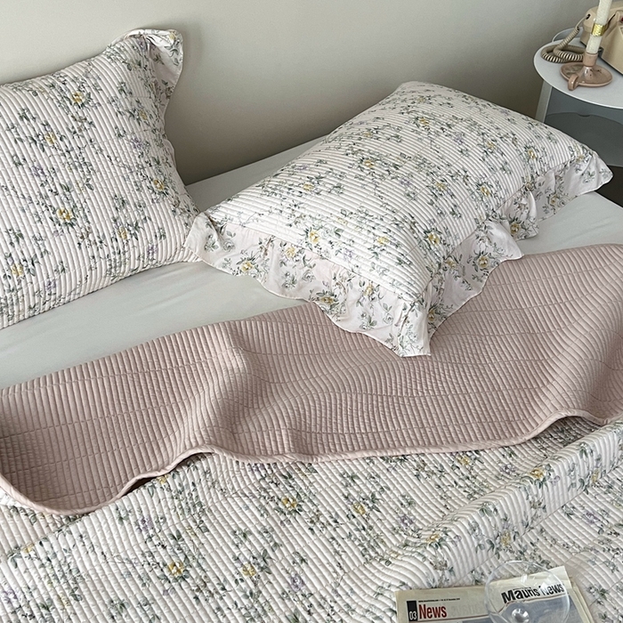 91家纺网 家纺一手货源 找家纺 2025新款悠扬床盖三件套 森语绿花