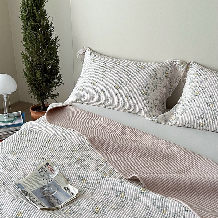 91家纺网 家纺一手货源 找家纺 2025新款悠扬床盖三件套 森语绿花