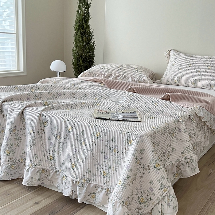 91家纺网 家纺一手货源 找家纺 2025新款悠扬床盖三件套 森语绿花