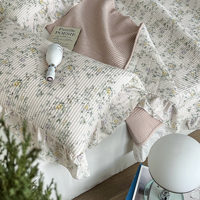 91家纺网 家纺一手货源 找家纺 2025新款悠扬床盖三件套 森语绿花