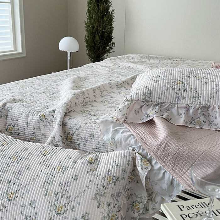 91家纺网 家纺一手货源 找家纺 2025新款悠扬床盖三件套 森语绿花