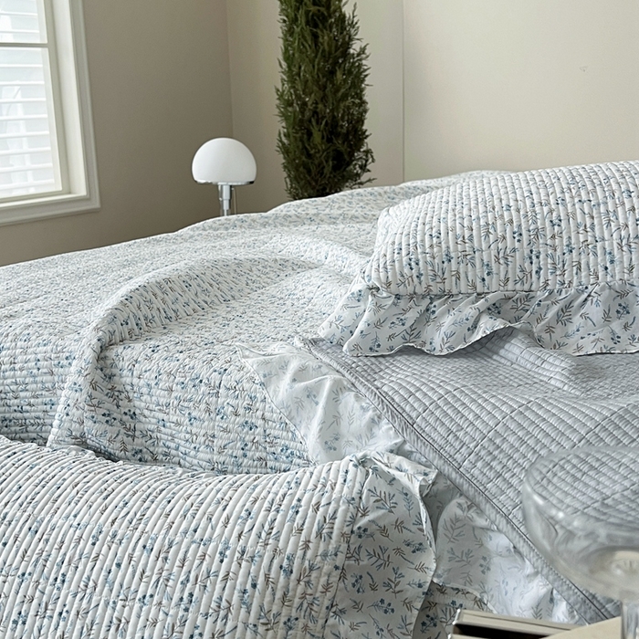 91家纺网 家纺一手货源 找家纺 2025新款悠扬床盖三件套 四叶青