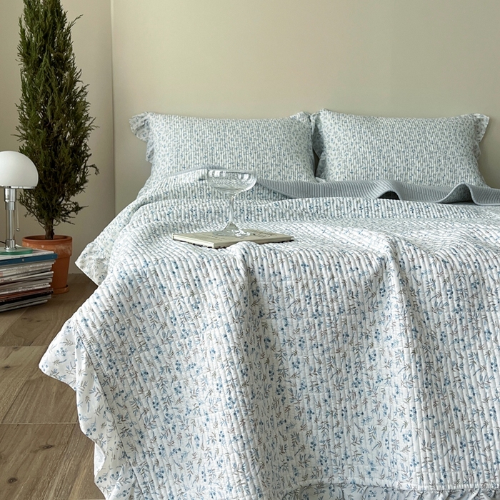 91家纺网 家纺一手货源 找家纺 2025新款悠扬床盖三件套 四叶青