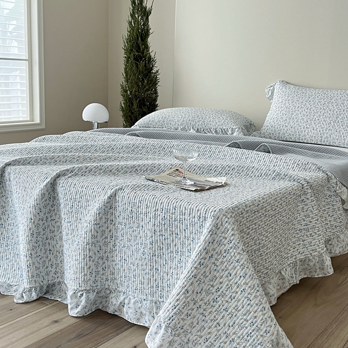 91家纺网 家纺一手货源 找家纺 2025新款悠扬床盖三件套 四叶青