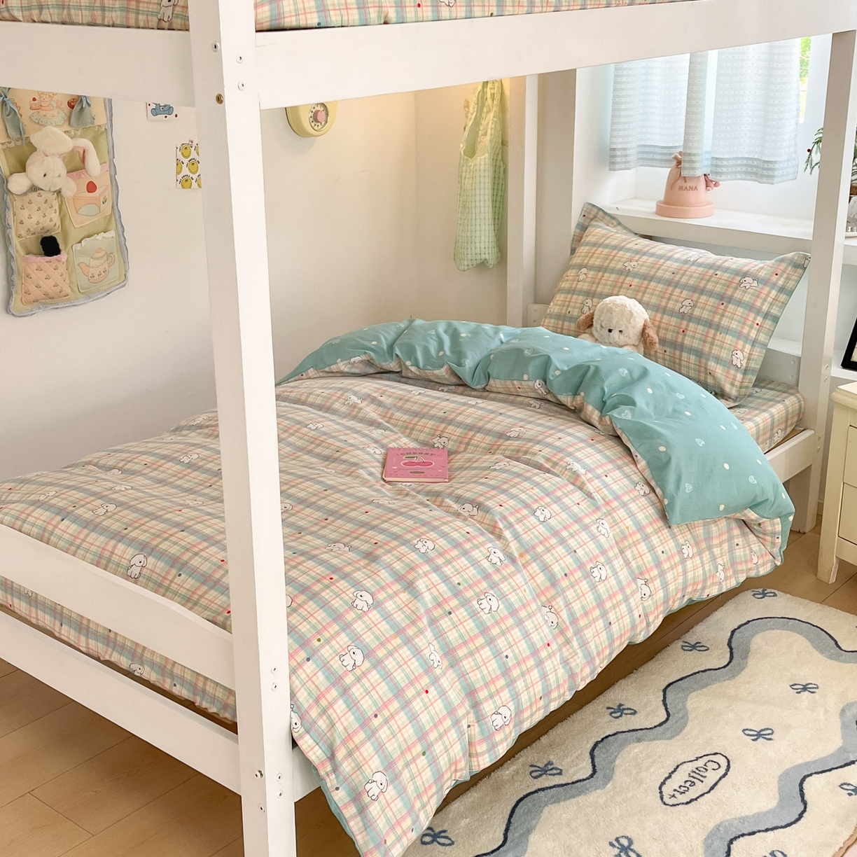 铭成家纺 2025新款全棉印花学生三件套系列（提供买家秀） 彩虹格小狗