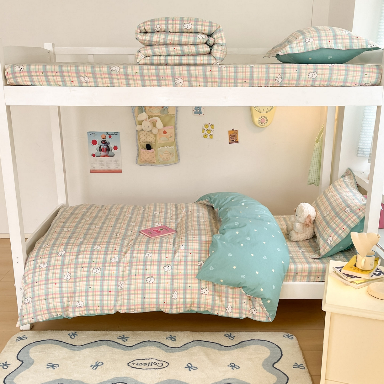 91家纺网 家纺一手货源 找家纺 铭成家纺 2025新款全棉印花学生三件套系列（提供买家秀） 彩虹格小狗