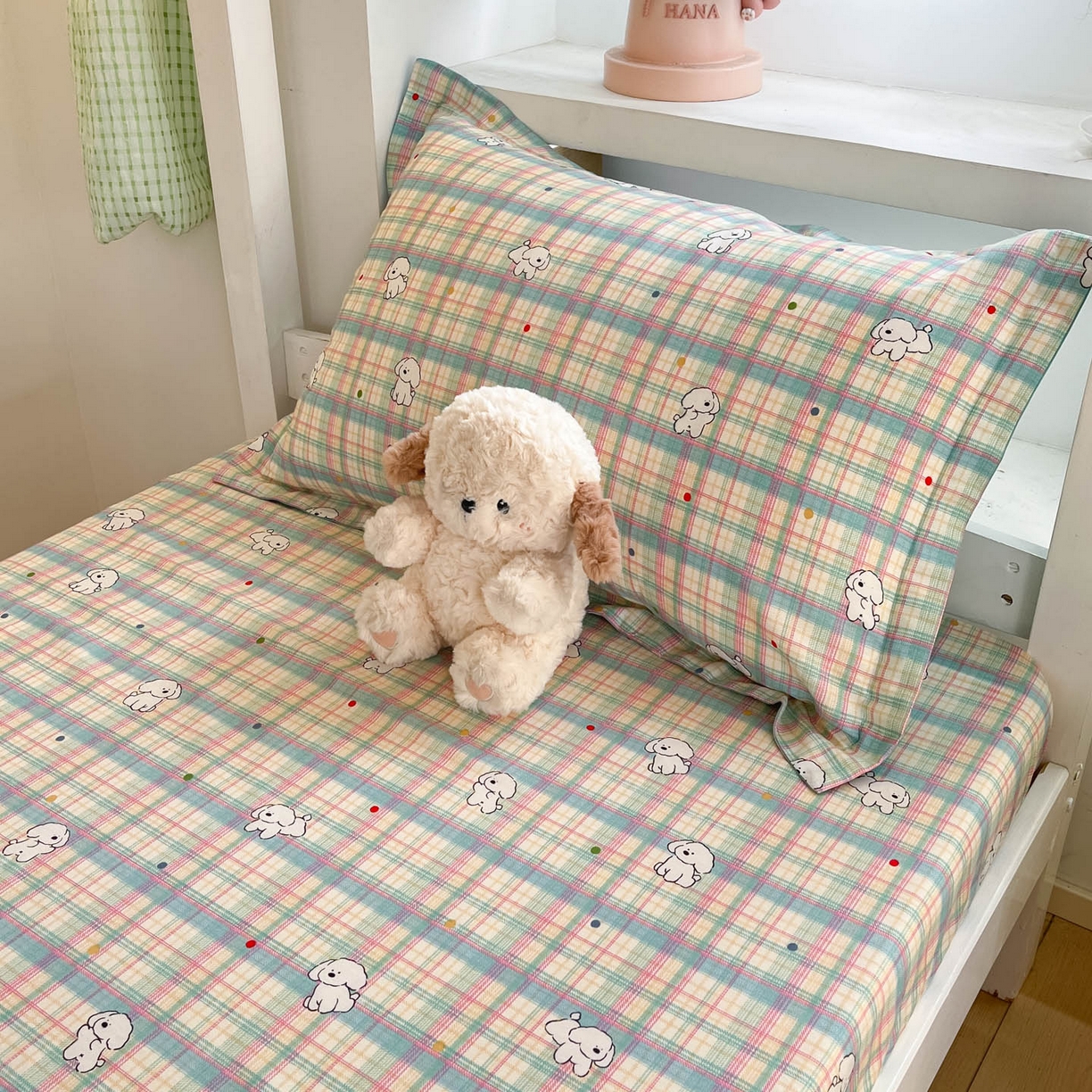 91家纺网 家纺一手货源 找家纺 铭成家纺 2025新款全棉印花学生三件套系列（提供买家秀） 彩虹格小狗