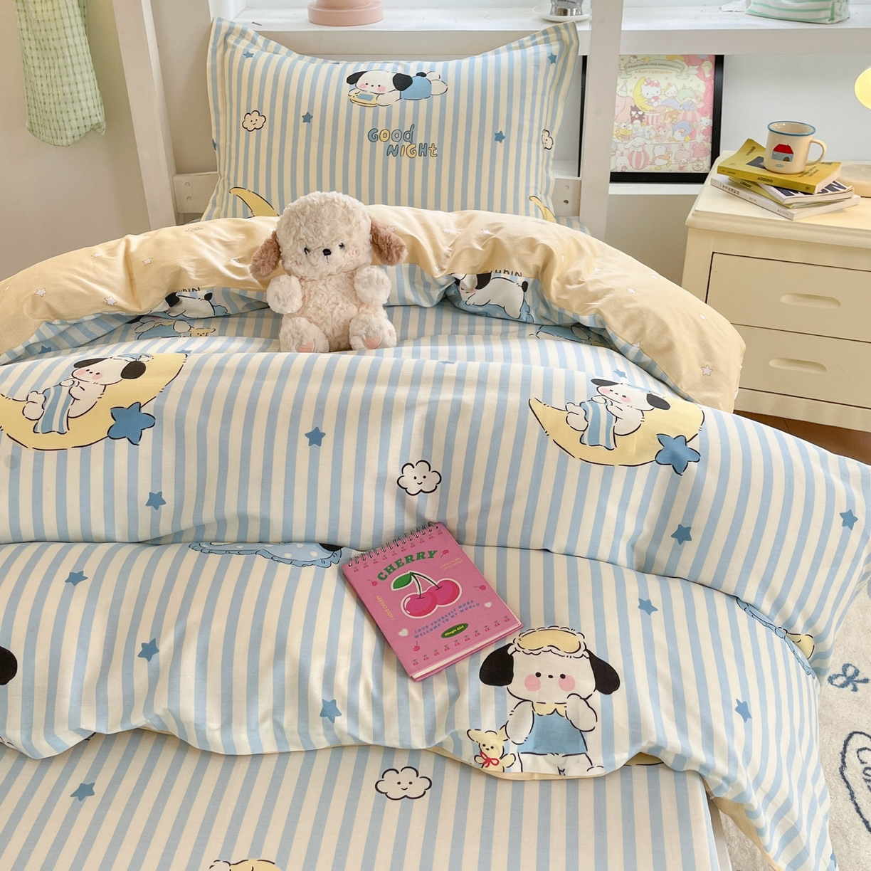 91家纺网 家纺一手货源 找家纺 铭成家纺 2025新款全棉印花学生三件套系列（提供买家秀） 酣睡狗