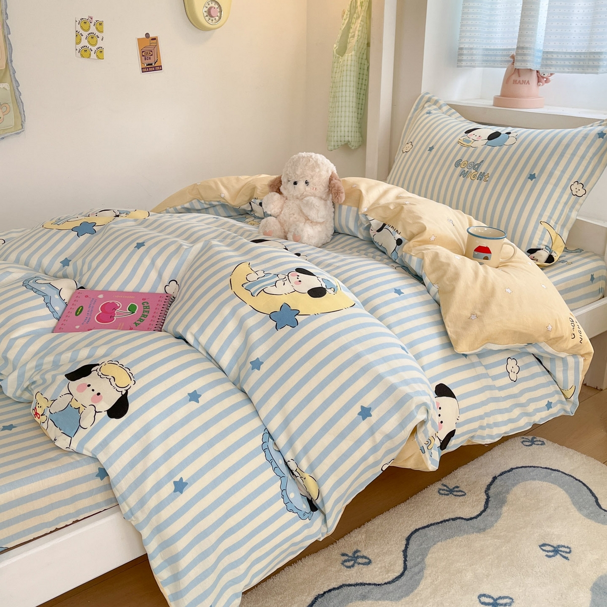 91家纺网 家纺一手货源 找家纺 铭成家纺 2025新款全棉印花学生三件套系列（提供买家秀） 酣睡狗