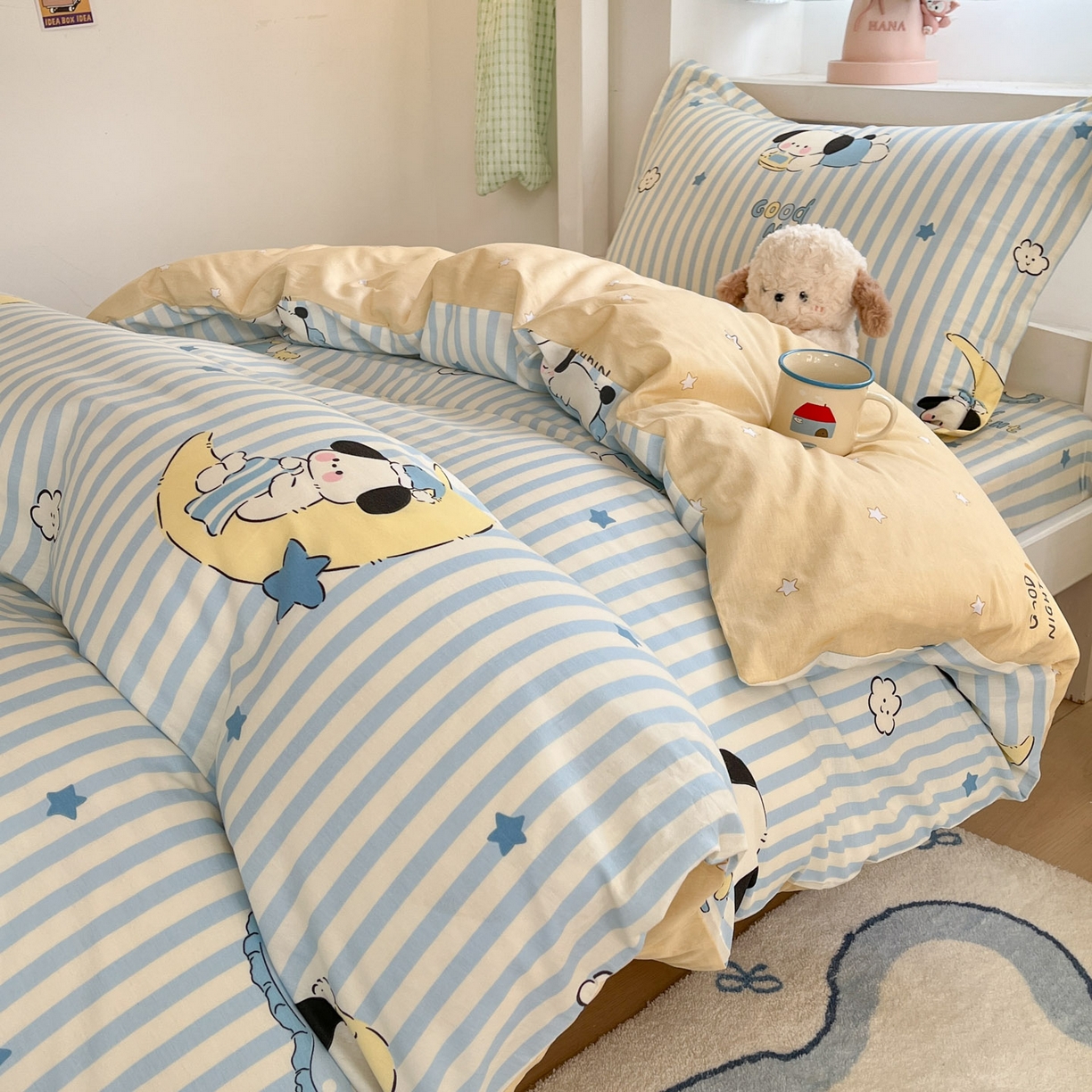 91家纺网 家纺一手货源 找家纺 铭成家纺 2025新款全棉印花学生三件套系列（提供买家秀） 酣睡狗