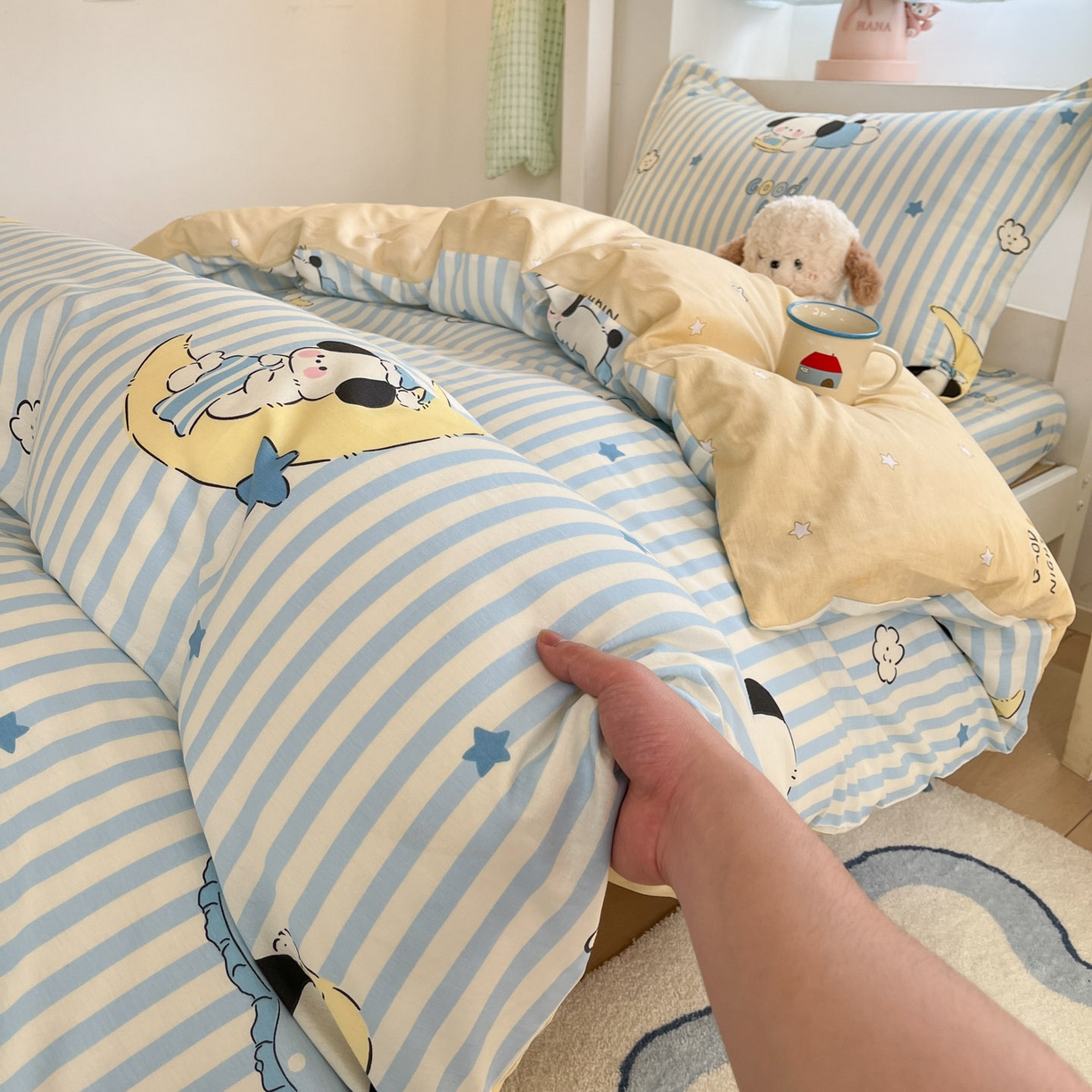 91家纺网 家纺一手货源 找家纺 铭成家纺 2025新款全棉印花学生三件套系列（提供买家秀） 酣睡狗