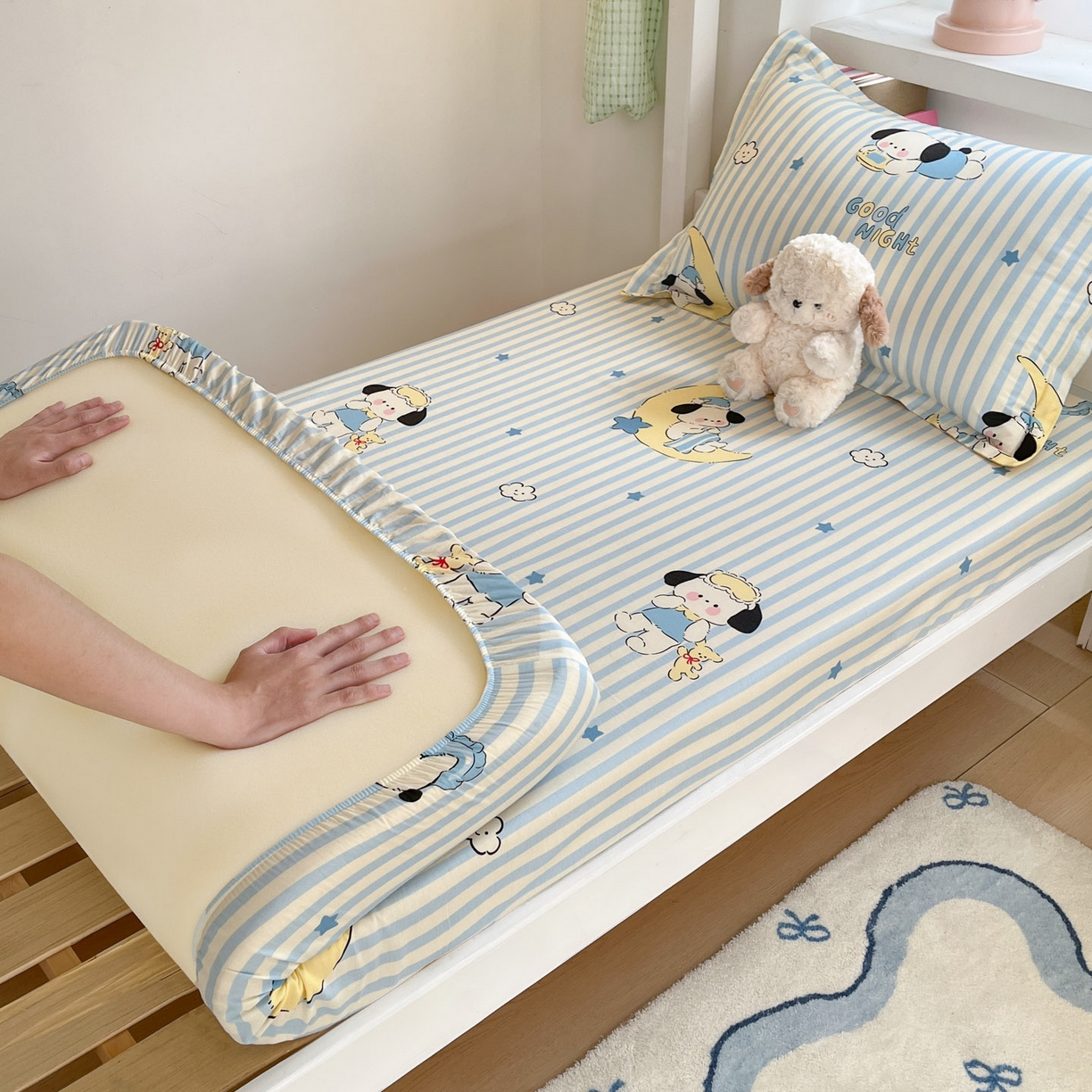 91家纺网 家纺一手货源 找家纺 铭成家纺 2025新款全棉印花学生三件套系列（提供买家秀） 酣睡狗