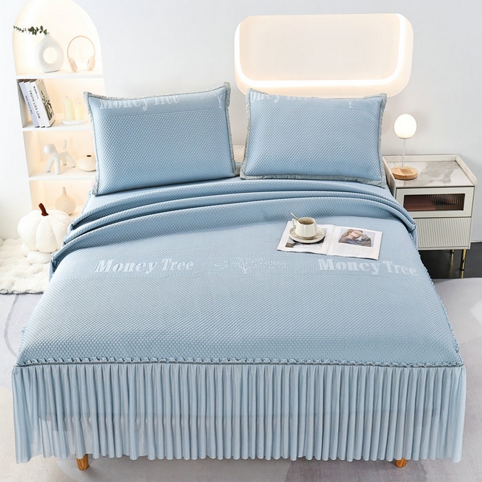 91家纺网 家纺一手货源 找家纺 （总）尚品凤凰2025新款凉感床裙渐变色豆豆席床裙凉席直角席 凉席席子