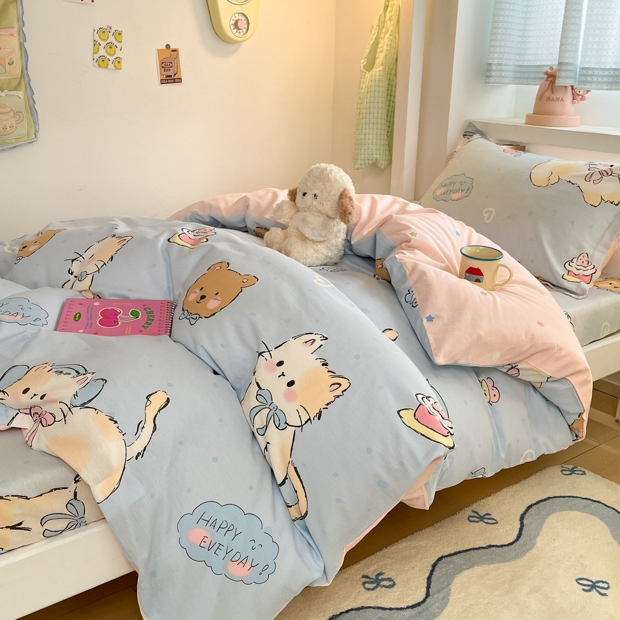 91家纺网 家纺一手货源 找家纺 铭成家纺 2025新款全棉印花学生三件套系列（提供买家秀） 可爱小咪