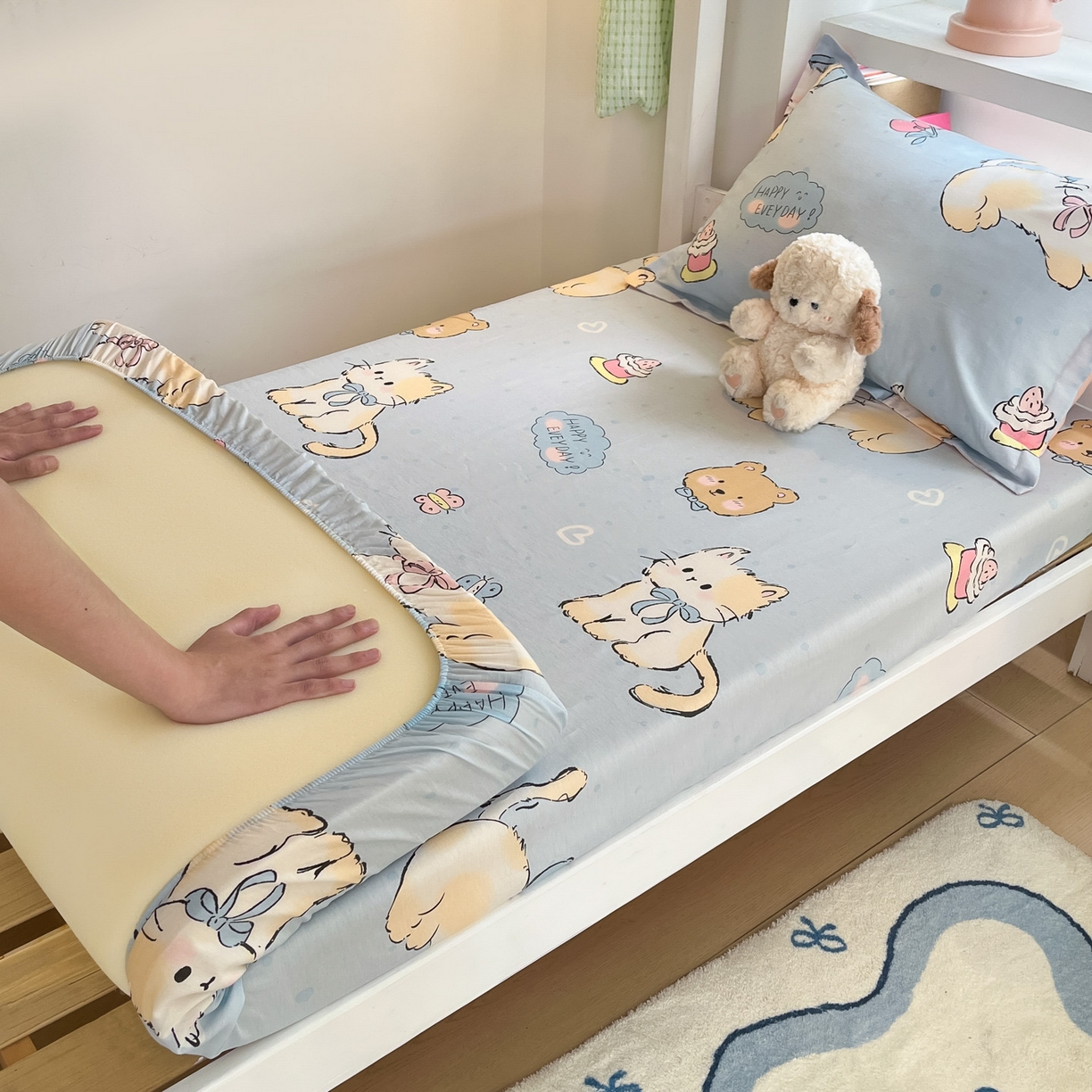 91家纺网 家纺一手货源 找家纺 铭成家纺 2025新款全棉印花学生三件套系列（提供买家秀） 可爱小咪