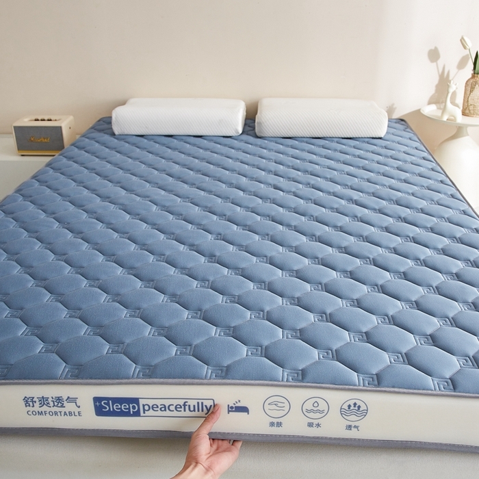 91家纺网 家纺一手货源 找家纺 合纵跨境工厂 2025新款17/25D记忆海绵床垫跨境外贸JIT一件代发TEMU亚马逊希音包过核价立体水波纹 立体回字格蓝