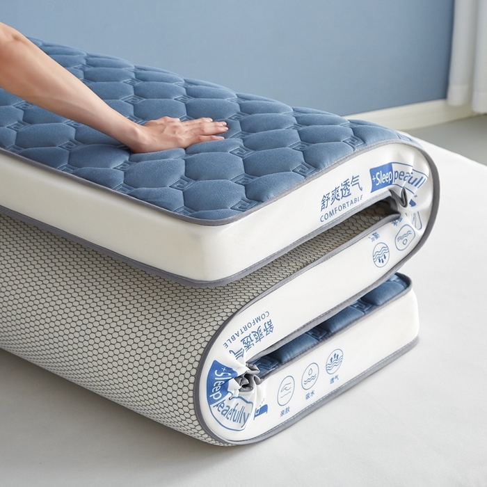 91家纺网 家纺一手货源 找家纺 合纵跨境工厂 2025新款17/25D记忆海绵床垫跨境外贸JIT一件代发TEMU亚马逊希音包过核价立体水波纹 立体回字格蓝