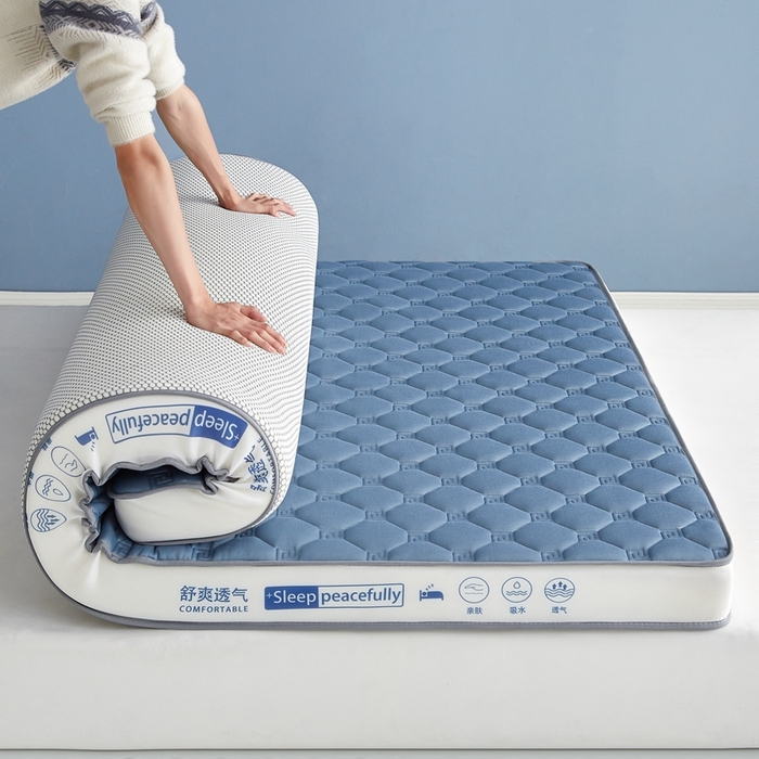 91家纺网 家纺一手货源 找家纺 合纵跨境工厂 2025新款17/25D记忆海绵床垫跨境外贸JIT一件代发TEMU亚马逊希音包过核价立体水波纹 立体回字格蓝