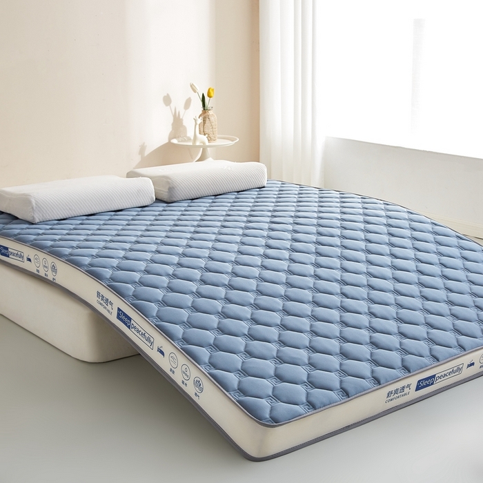 91家纺网 家纺一手货源 找家纺 合纵跨境工厂 2025新款17/25D记忆海绵床垫跨境外贸JIT一件代发TEMU亚马逊希音包过核价立体水波纹 立体回字格蓝