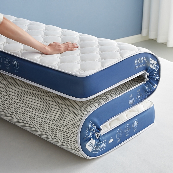 91家纺网 家纺一手货源 找家纺 合纵跨境工厂 2025新款17/25D记忆海绵床垫跨境外贸JIT一件代发TEMU亚马逊希音包过核价立体水波纹 立体回字格深蓝边白