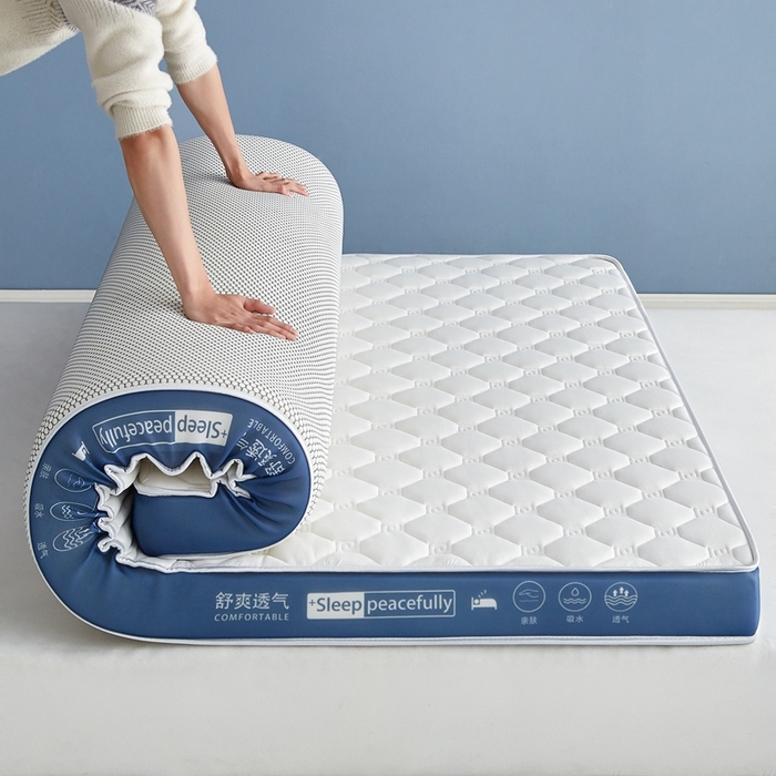91家纺网 家纺一手货源 找家纺 合纵跨境工厂 2025新款17/25D记忆海绵床垫跨境外贸JIT一件代发TEMU亚马逊希音包过核价立体水波纹 立体回字格深蓝边白