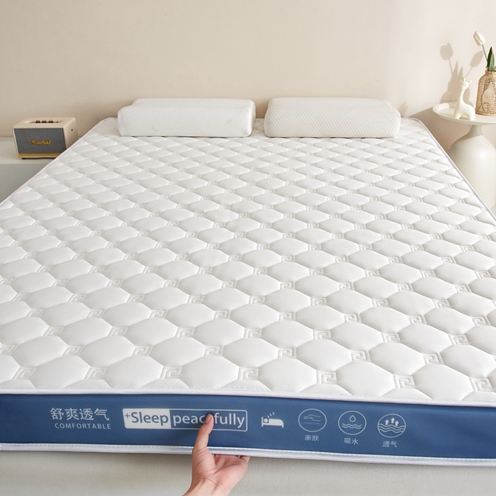 91家纺网 家纺一手货源 找家纺 合纵跨境工厂 2025新款17/25D记忆海绵床垫跨境外贸JIT一件代发TEMU亚马逊希音包过核价立体水波纹 立体回字格深蓝边白