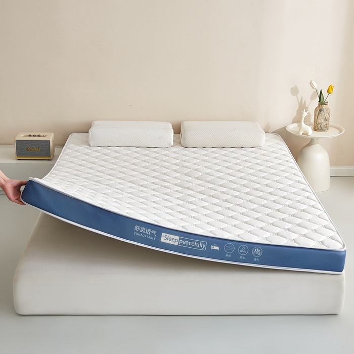 91家纺网 家纺一手货源 找家纺 合纵跨境工厂 2025新款17/25D记忆海绵床垫跨境外贸JIT一件代发TEMU亚马逊希音包过核价立体水波纹 立体回字格深蓝边白