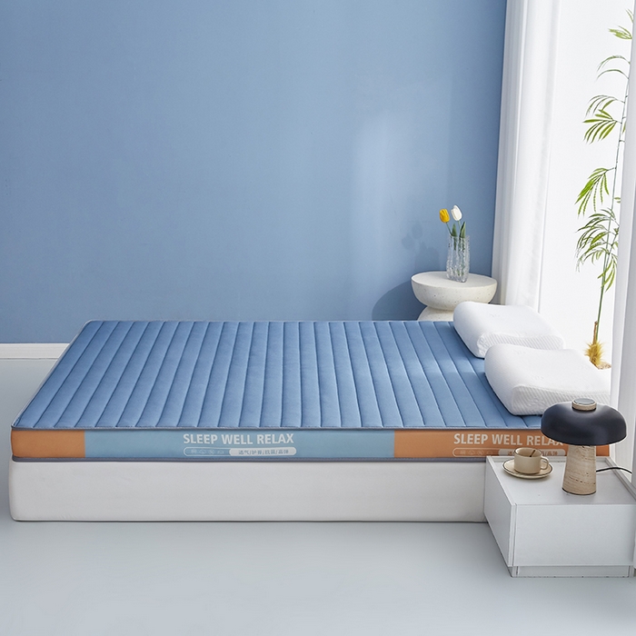 91家纺网 家纺一手货源 找家纺 合纵跨境工厂 2025新款记忆海绵床垫跨境外贸JIT一件代发TEMU亚马逊希音包过核价立体横条 立体横条-蓝 9cm