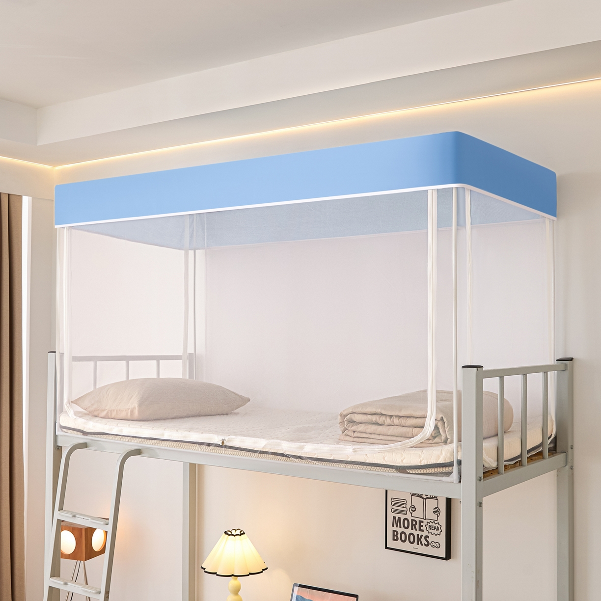 91家纺网 家纺一手货源 找家纺 （总）世婕 2025新款简约纯色宿舍三开门加密上下铺蚊帐学生蚊帐