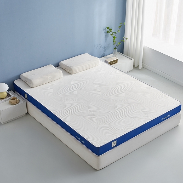 91家纺网 家纺一手货源 找家纺 合纵跨境工厂 2025新款17/25D记忆海绵床垫跨境外贸JIT一件代发TEMU亚马逊希音包过核价立体水波纹 立体水波纹针织蓝边白