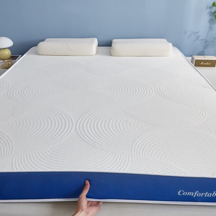 91家纺网 家纺一手货源 找家纺 合纵跨境工厂 2025新款17/25D记忆海绵床垫跨境外贸JIT一件代发TEMU亚马逊希音包过核价立体水波纹 立体水波纹针织蓝边白