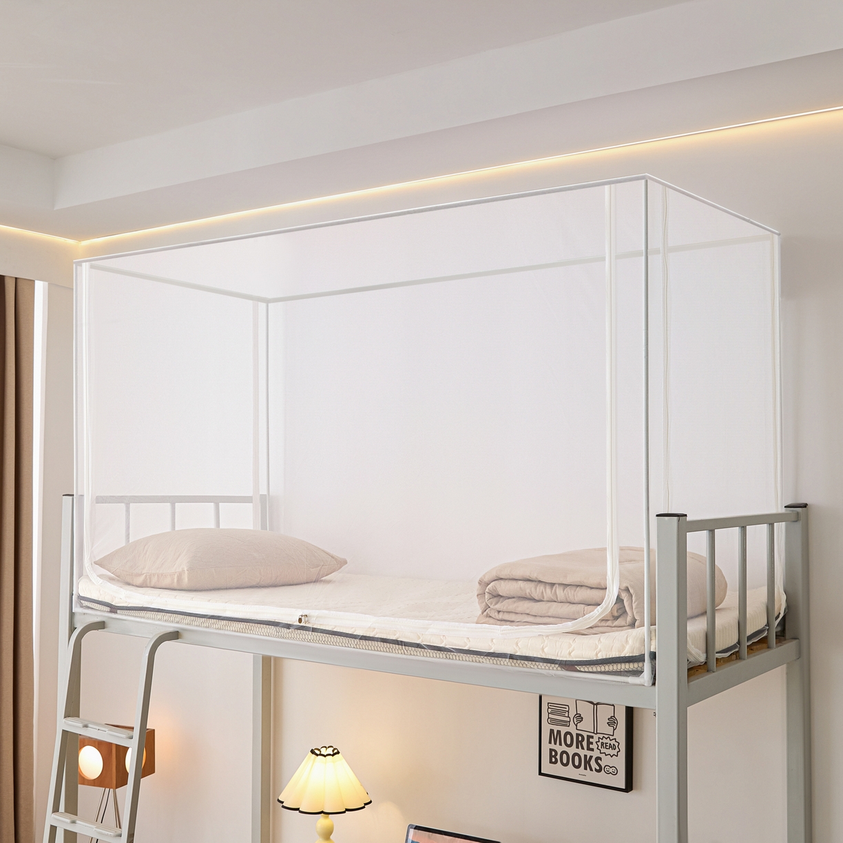 世婕 2025新款简约纯色学生宿舍蚊帐 简约-云朵白