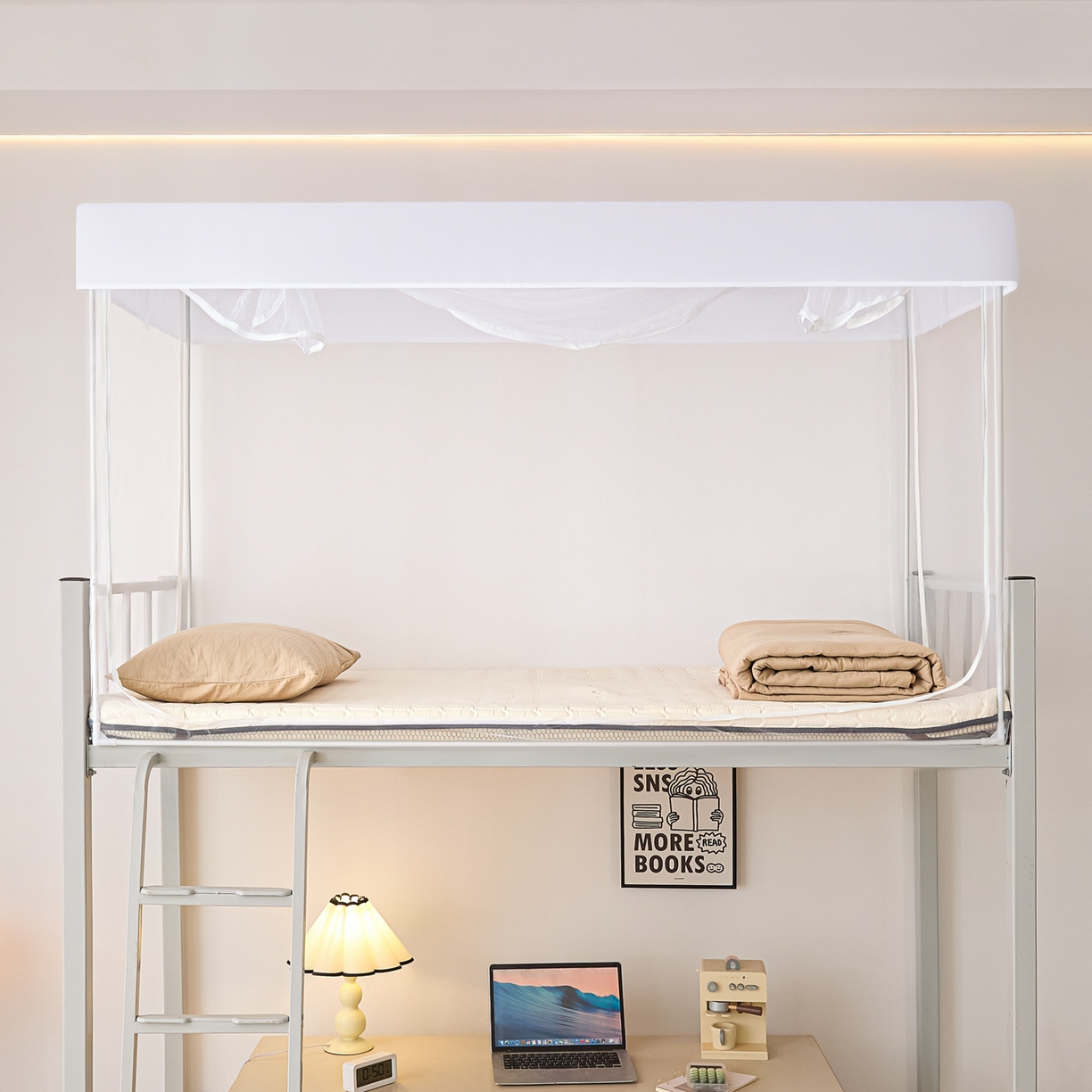 91家纺网 家纺一手货源 找家纺 世婕 2025新款简约纯色学生宿舍蚊帐 简约-云朵白