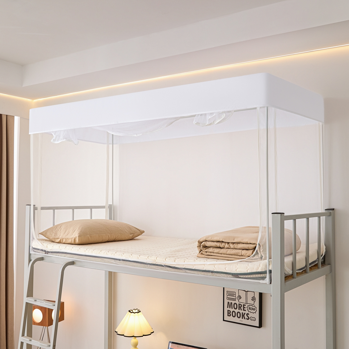 91家纺网 家纺一手货源 找家纺 世婕 2025新款简约纯色学生宿舍蚊帐 简约-云朵白