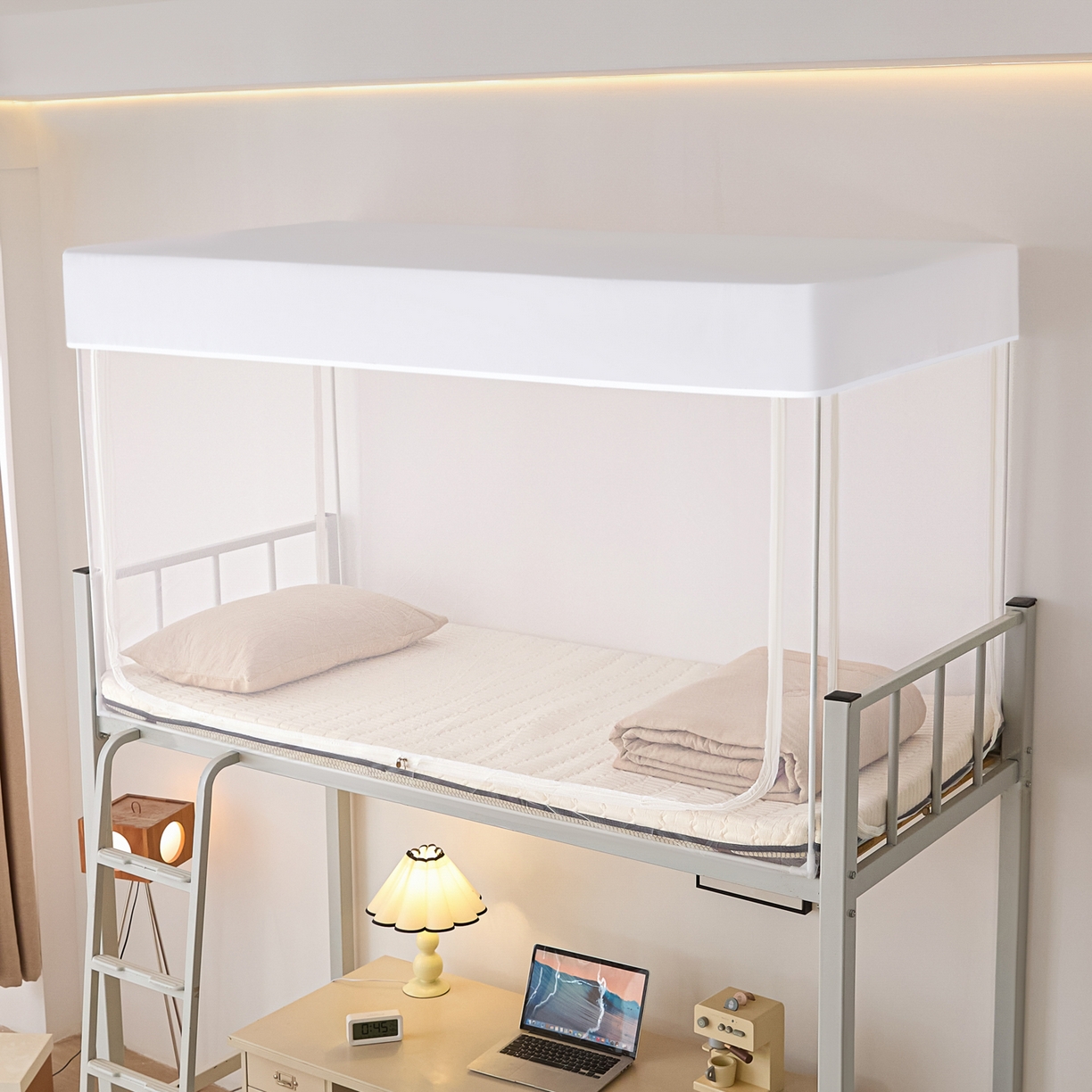 91家纺网 家纺一手货源 找家纺 世婕 2025新款简约纯色学生宿舍蚊帐 简约-云朵白