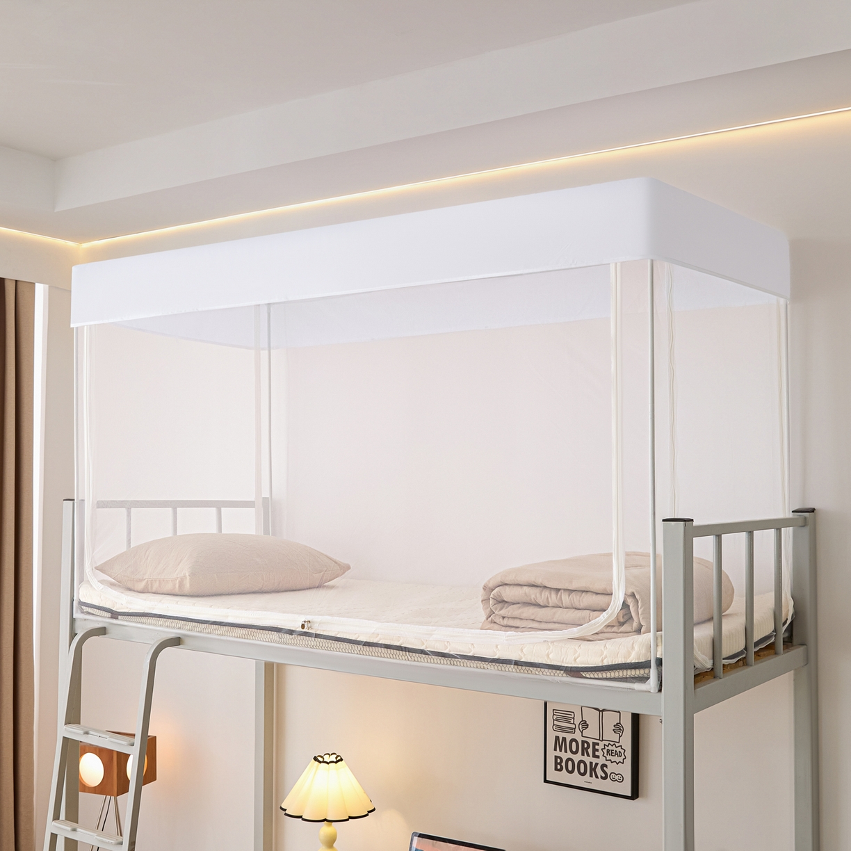 91家纺网 家纺一手货源 找家纺 世婕 2025新款简约纯色学生宿舍蚊帐 简约-云朵白