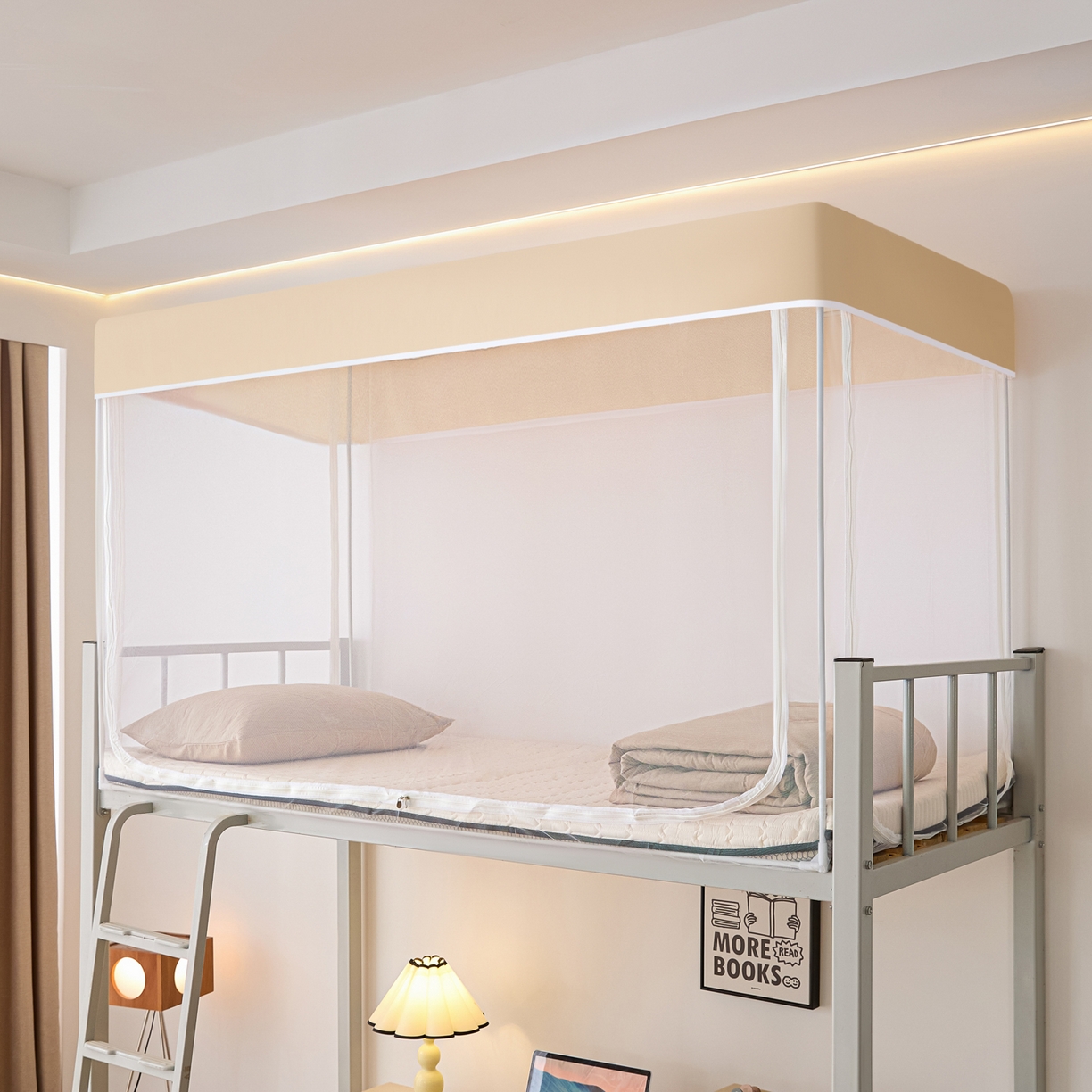 世婕 2025新款简约纯色学生宿舍蚊帐 简约-卡其