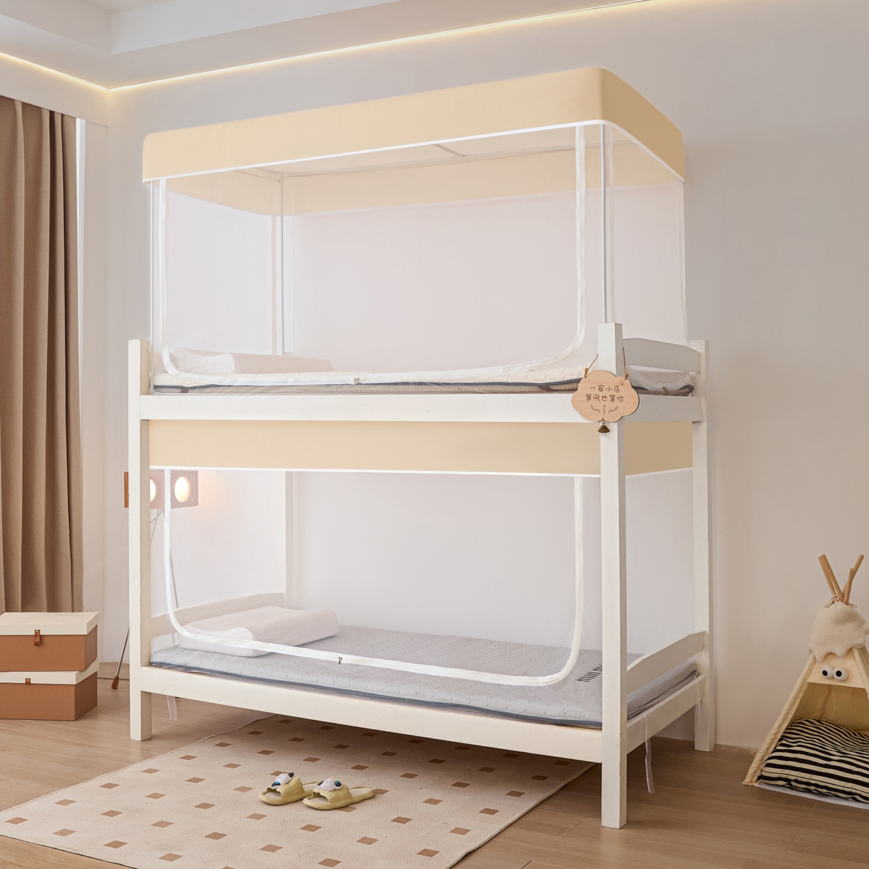 91家纺网 家纺一手货源 找家纺 世婕 2025新款简约纯色学生宿舍蚊帐 简约-卡其