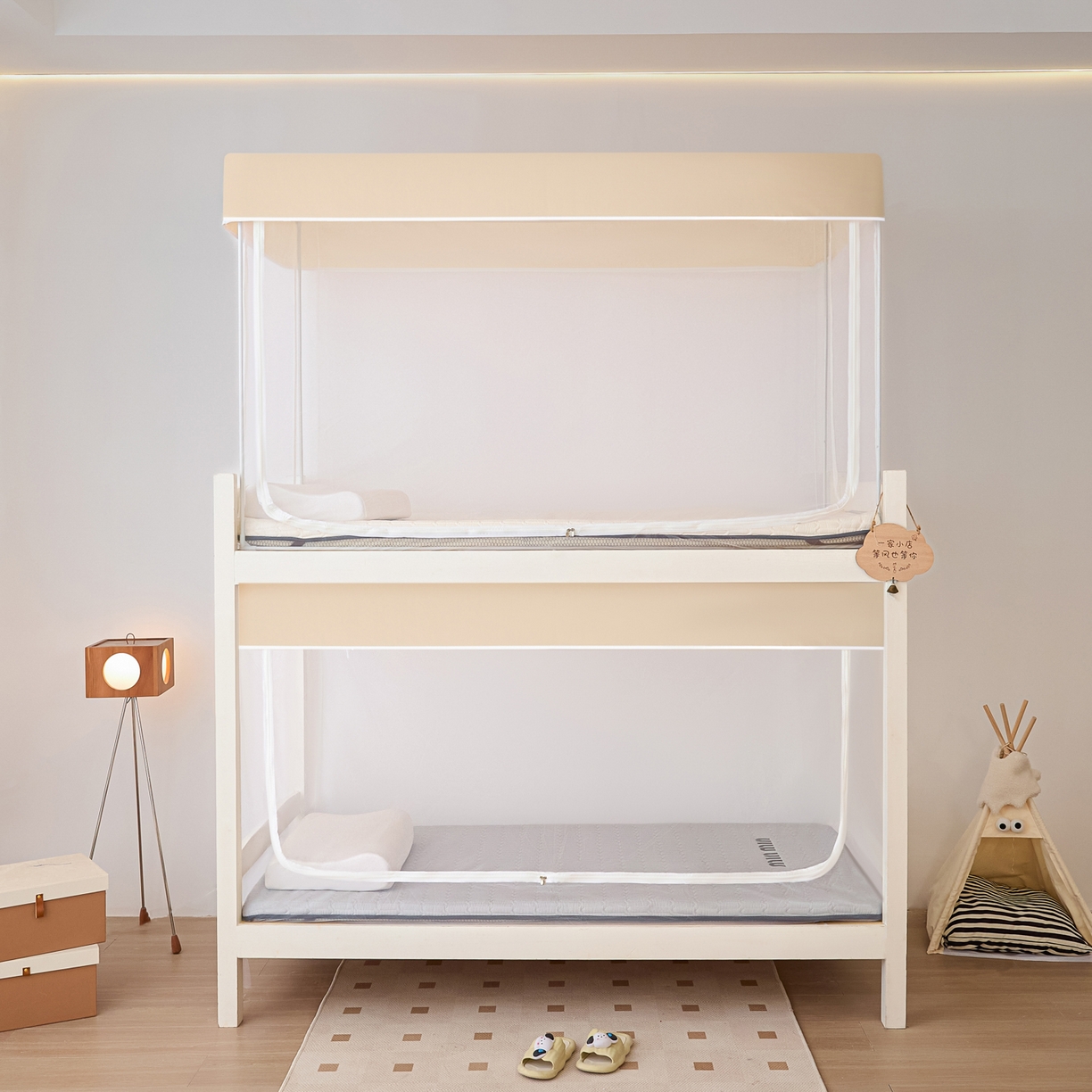 91家纺网 家纺一手货源 找家纺 世婕 2025新款简约纯色学生宿舍蚊帐 简约-卡其