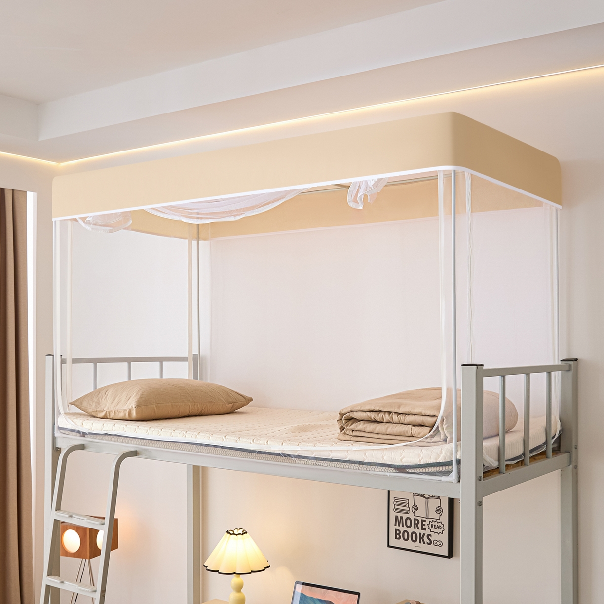 91家纺网 家纺一手货源 找家纺 世婕 2025新款简约纯色学生宿舍蚊帐 简约-卡其