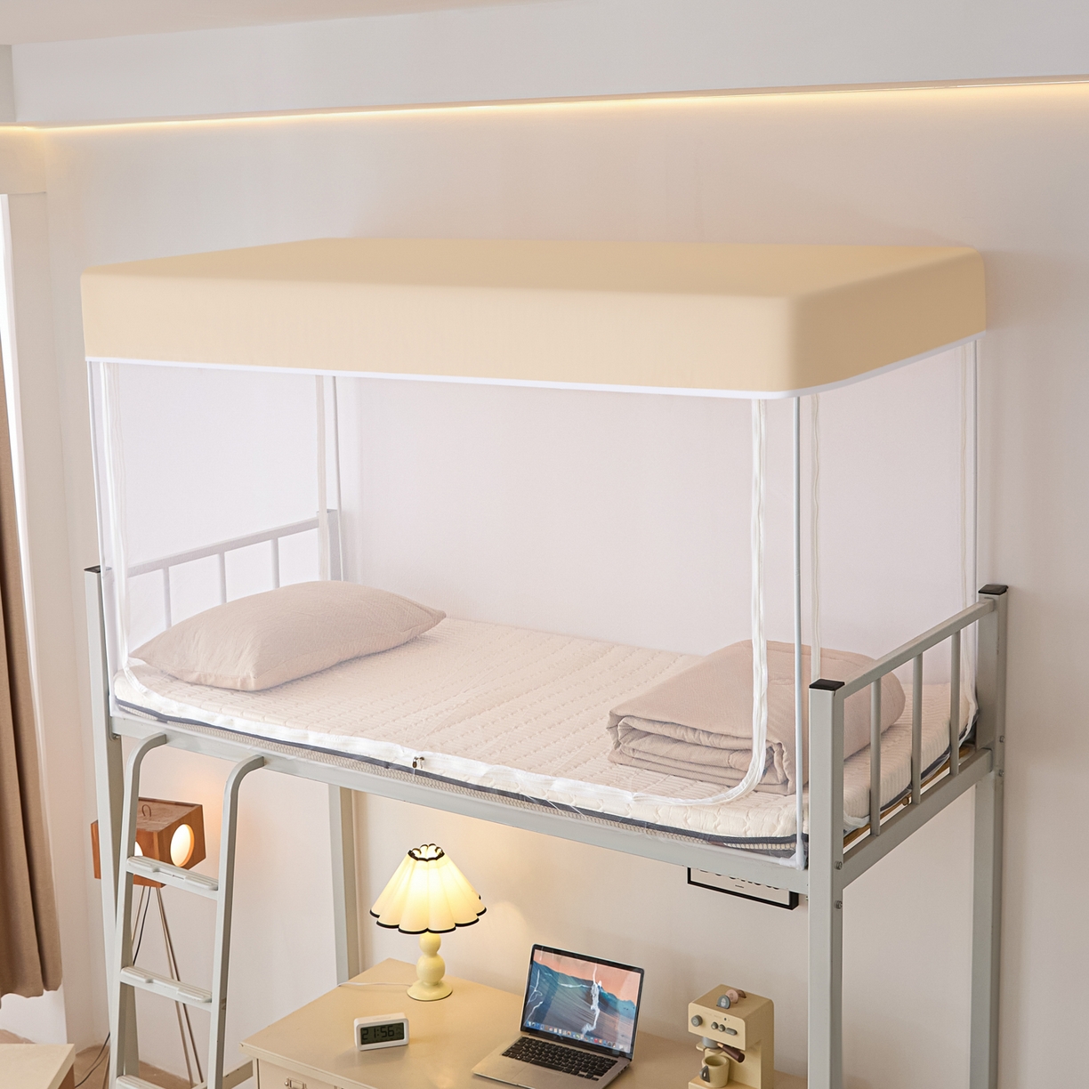 91家纺网 家纺一手货源 找家纺 世婕 2025新款简约纯色学生宿舍蚊帐 简约-卡其