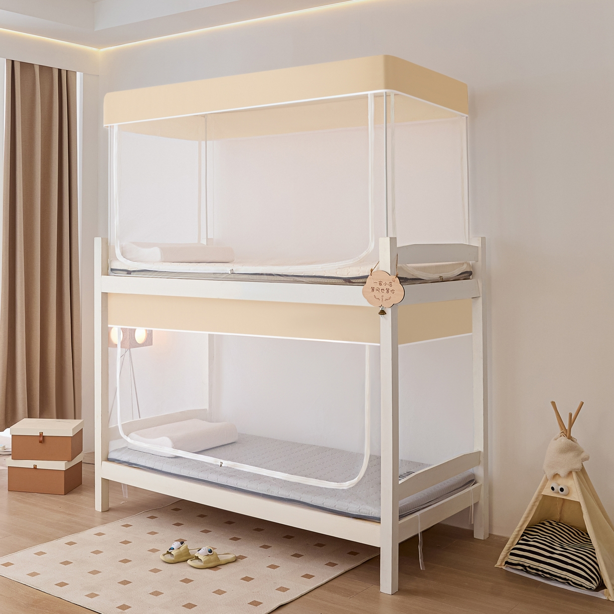 91家纺网 家纺一手货源 找家纺 世婕 2025新款简约纯色学生宿舍蚊帐 简约-卡其