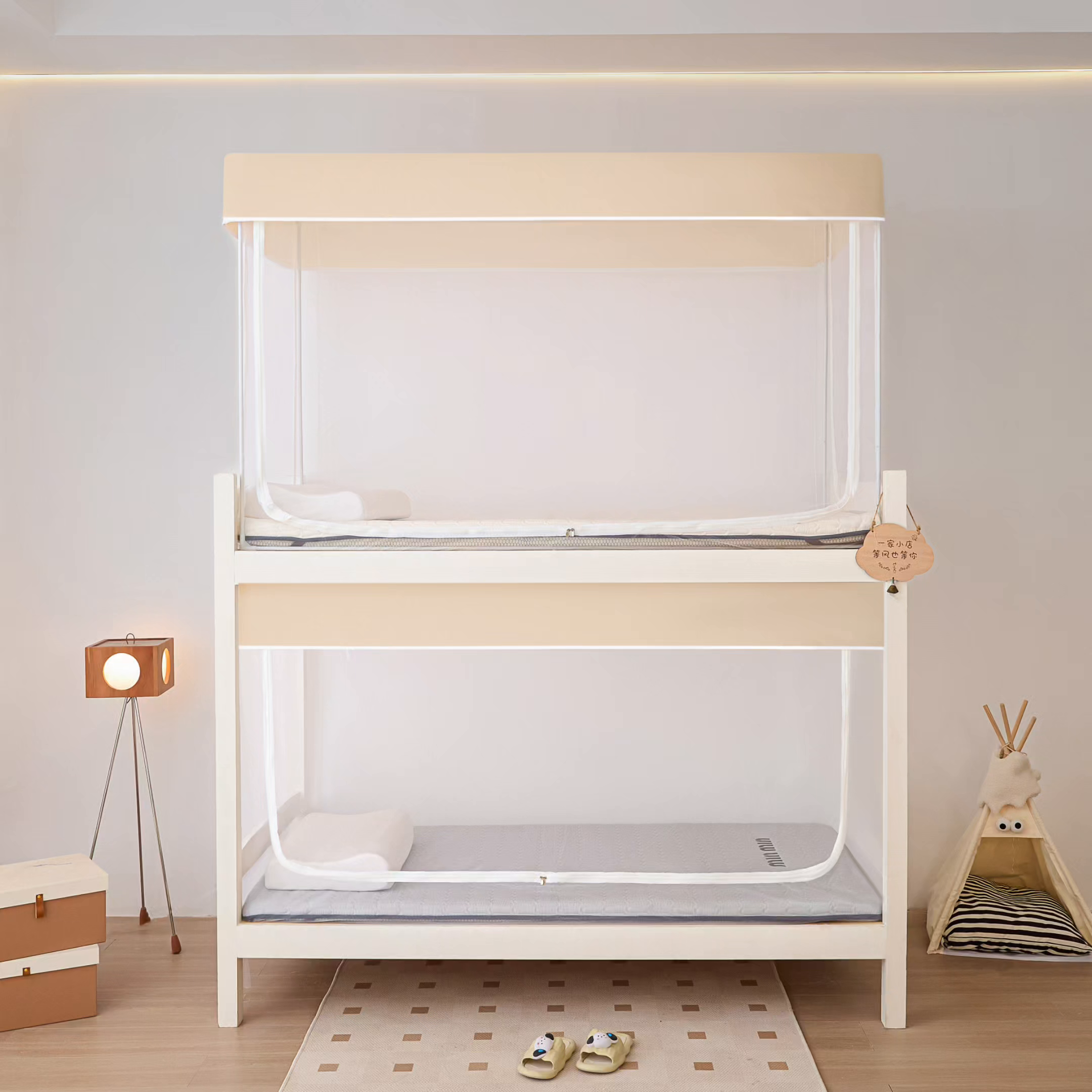 91家纺网 家纺一手货源 找家纺 世婕 2025新款简约纯色学生宿舍蚊帐 简约-卡其