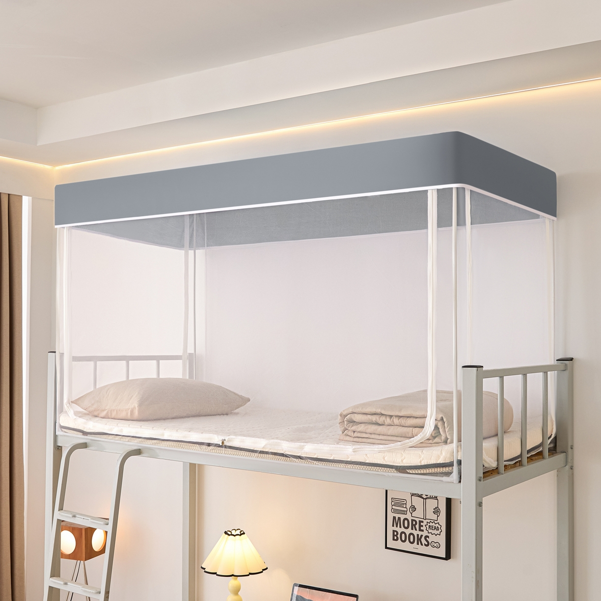 世婕 2025新款简约纯色学生宿舍蚊帐 简约-梦幻灰