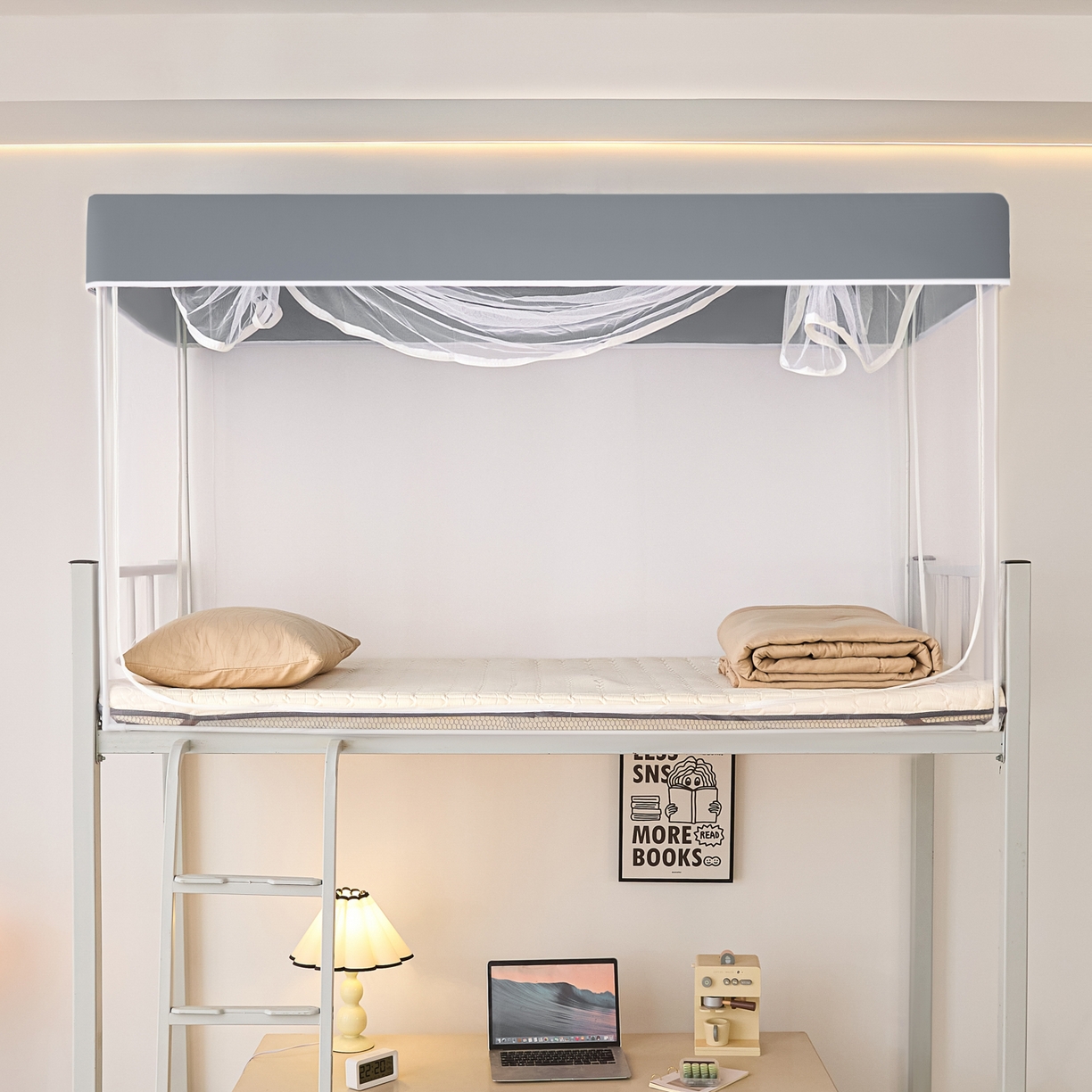 91家纺网 家纺一手货源 找家纺 世婕 2025新款简约纯色学生宿舍蚊帐 简约-梦幻灰