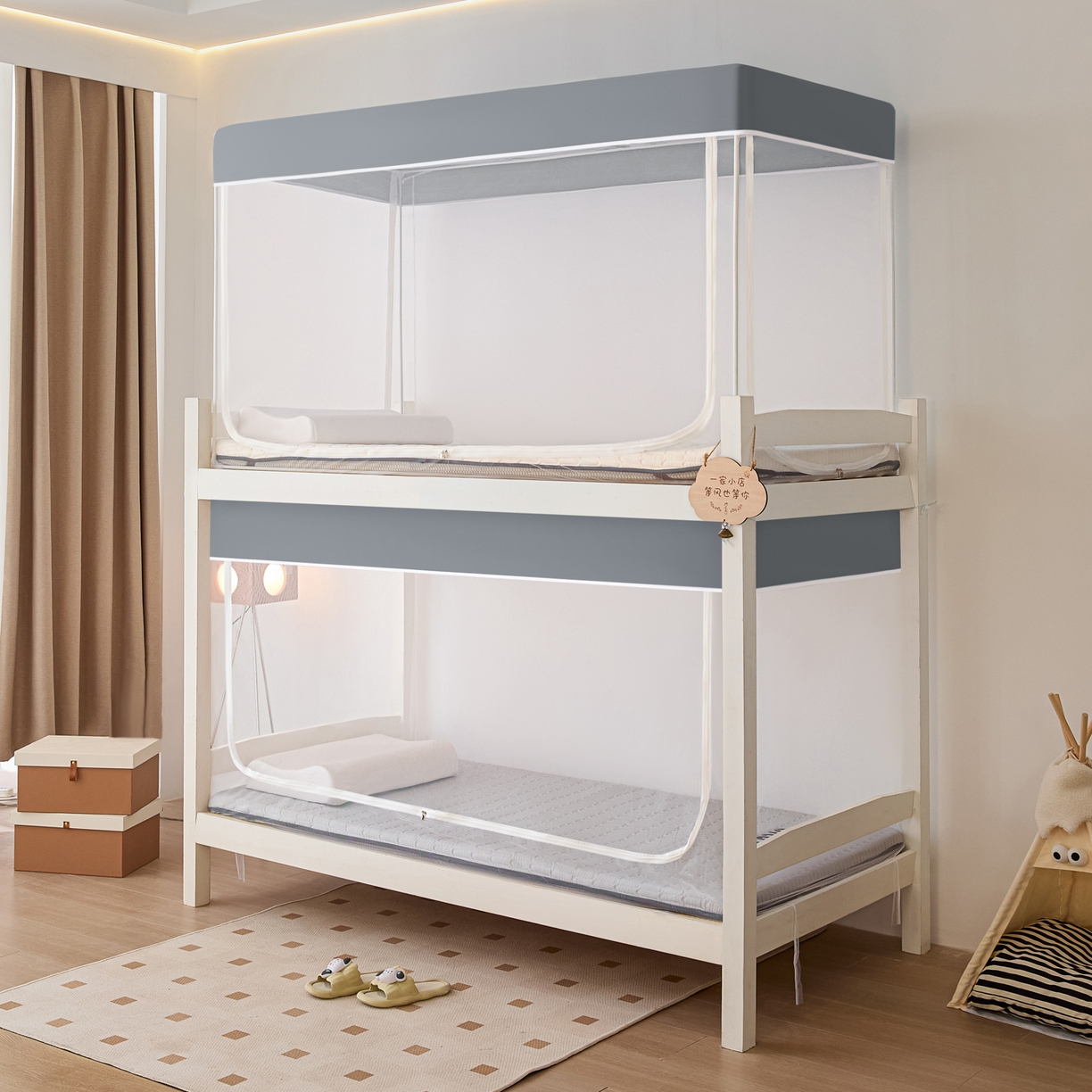 91家纺网 家纺一手货源 找家纺 世婕 2025新款简约纯色学生宿舍蚊帐 简约-梦幻灰