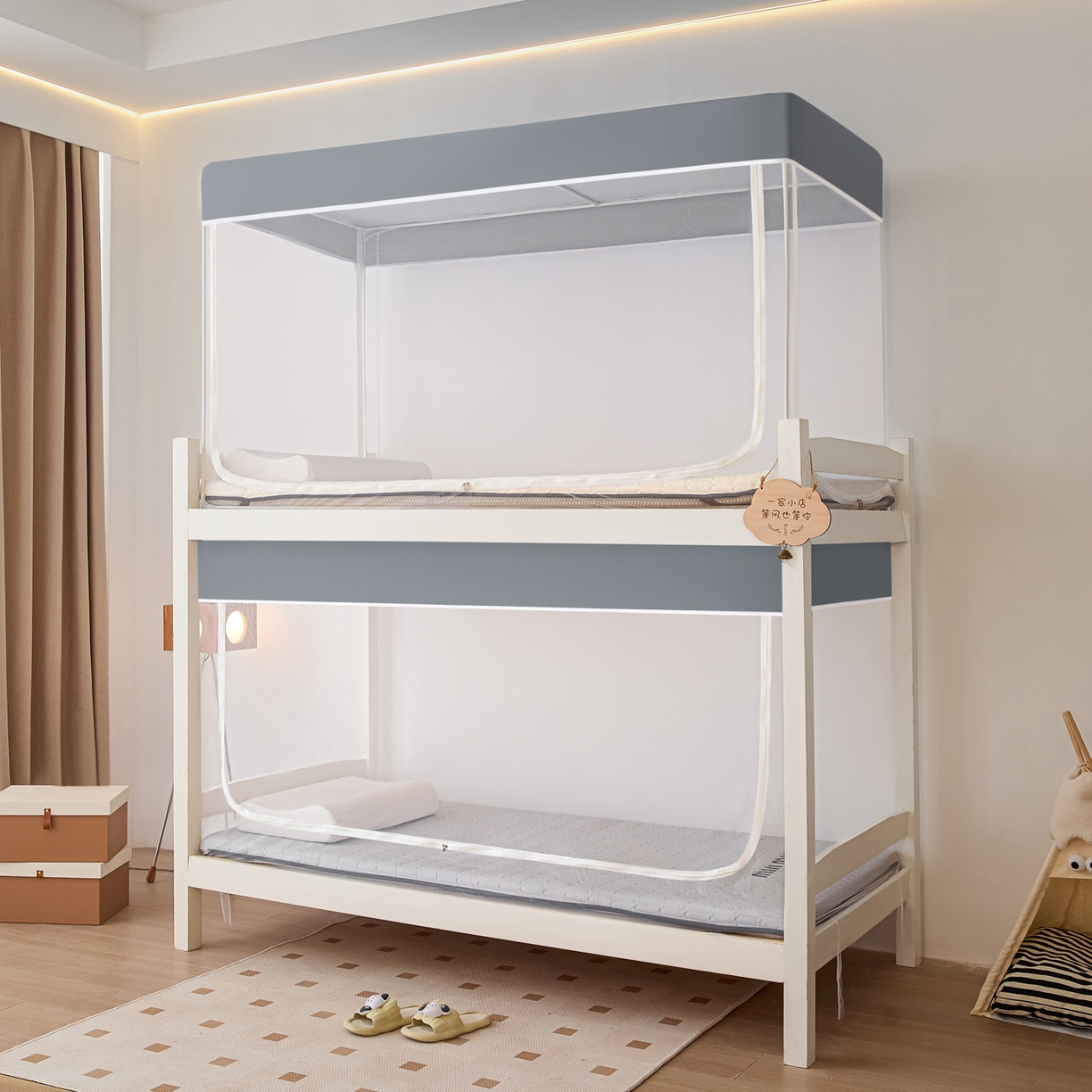 91家纺网 家纺一手货源 找家纺 世婕 2025新款简约纯色学生宿舍蚊帐 简约-梦幻灰