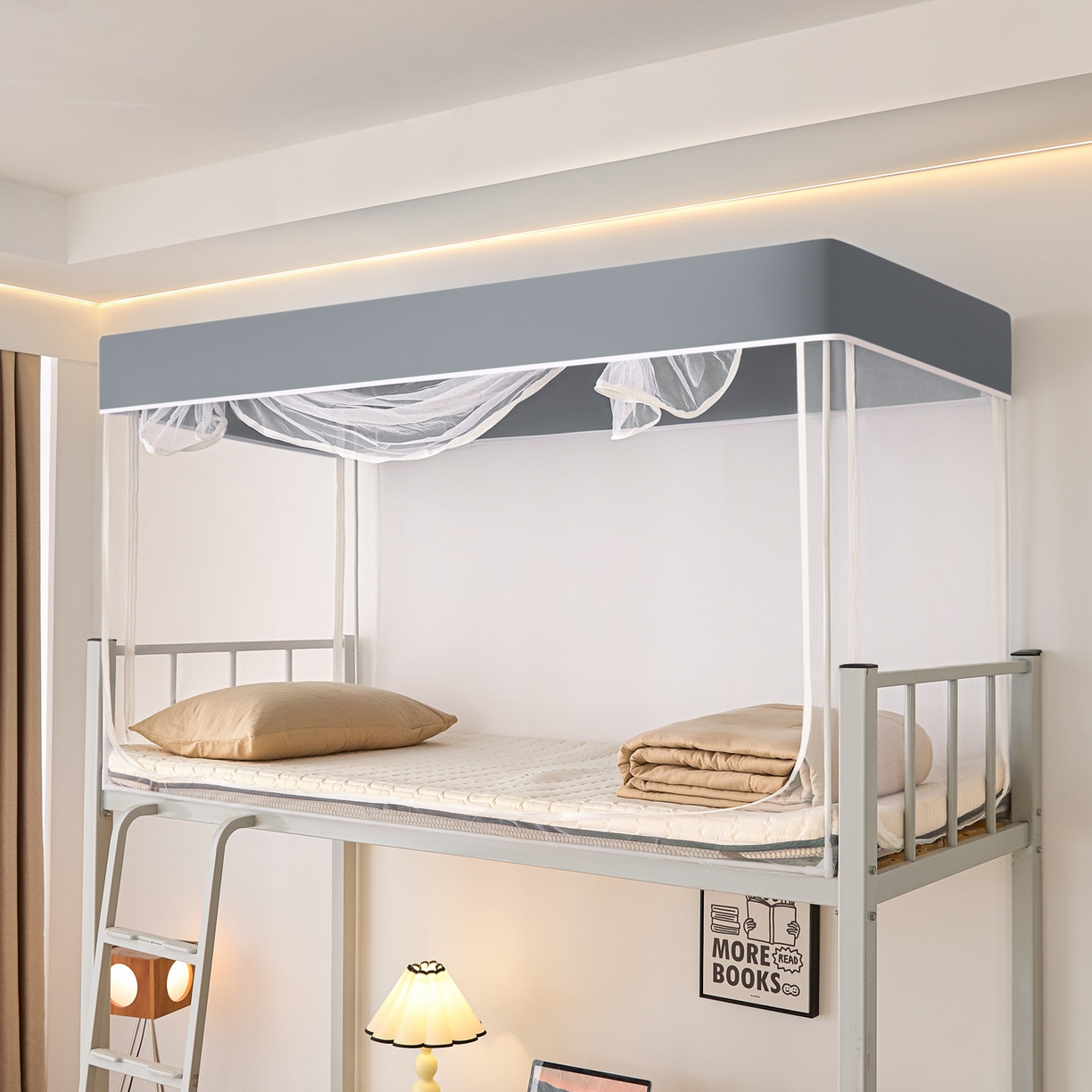 91家纺网 家纺一手货源 找家纺 世婕 2025新款简约纯色学生宿舍蚊帐 简约-梦幻灰